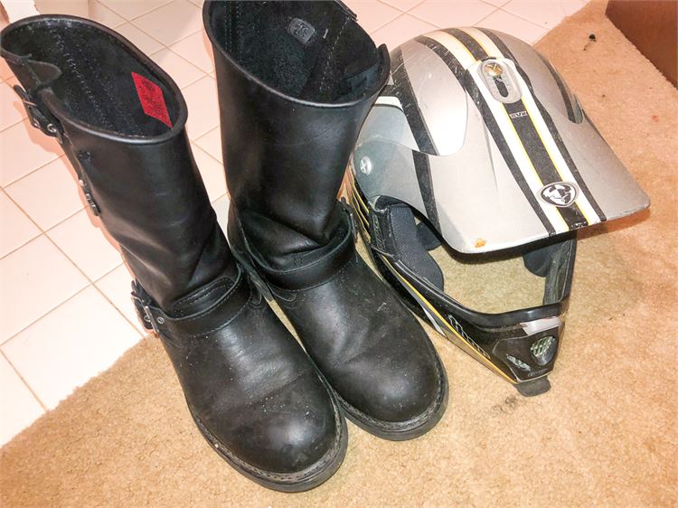 Harley-Davidson Motorcycle Boots and Helmet