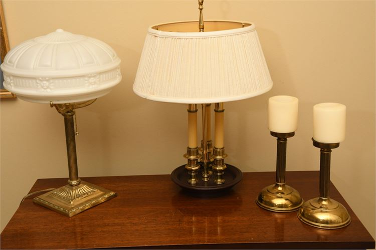 Two (2) Table Lamps and Two (2) Candle Holders