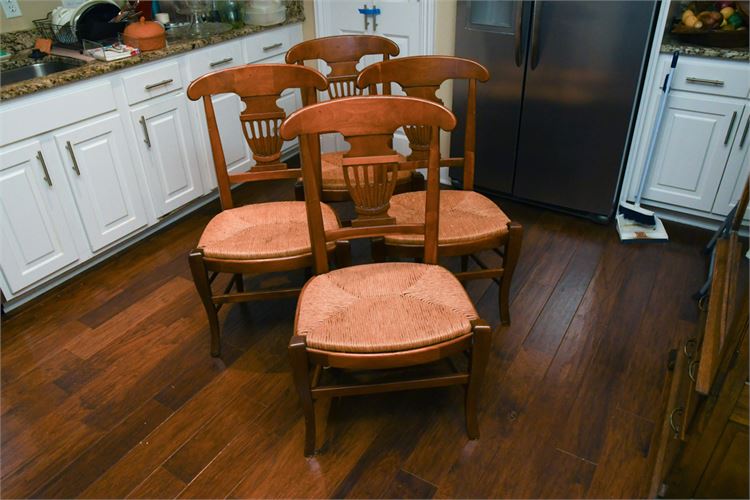 Four (4) Carved Rush Seat Chairs