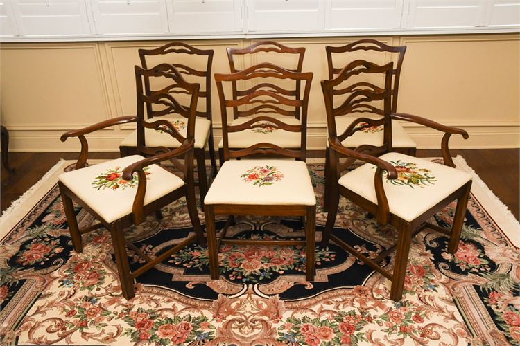 Set of Six (6) Embroidered Dining Chairs