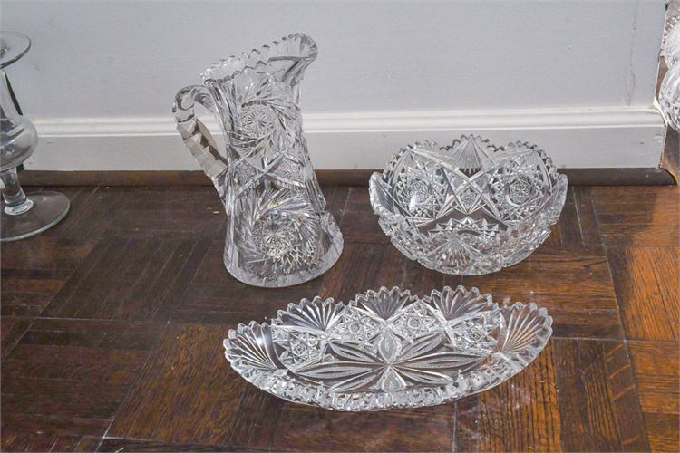 Group Lot of Three (3) Antique Cut Glass Articles