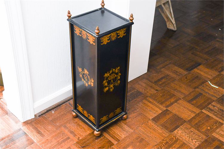 Decorative Ebonized and Stenciled Metal Stand