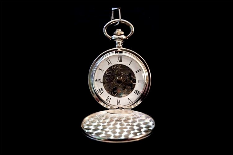 Self-wind Skeleton Pocket Watch & Chain, Unused