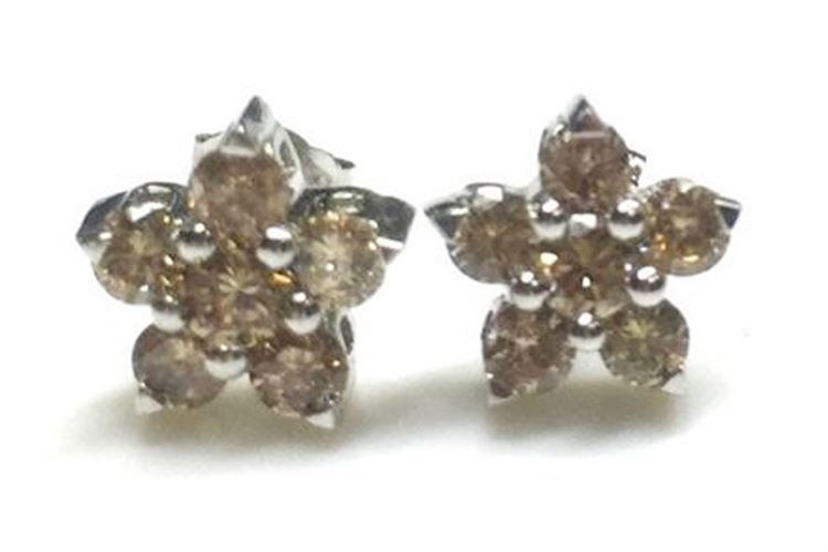 0.75 Carats Cognac Flower Diamond Earrings