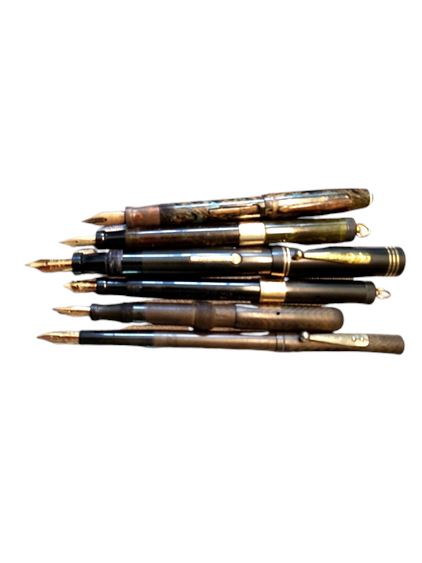 Group Lot of Six (6) Vintage Fountain Pens with Gold Nibs