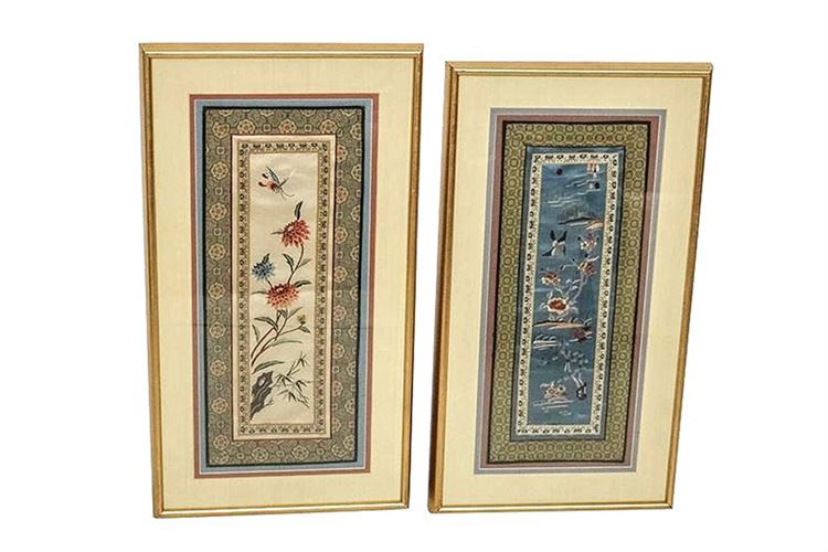 Two (2) Vintage Framed Chinese Embroidered Textiles