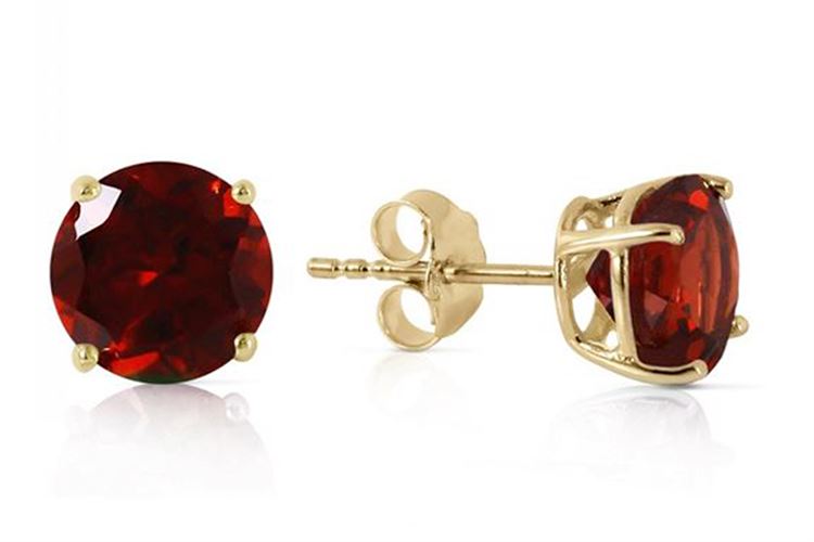 Genuine 14KT Yellow Gold 3.1 ctw Garnet Stud Earrngs