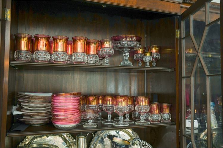 Group Of Vintage Cranberry Flash Decorated Glassware
