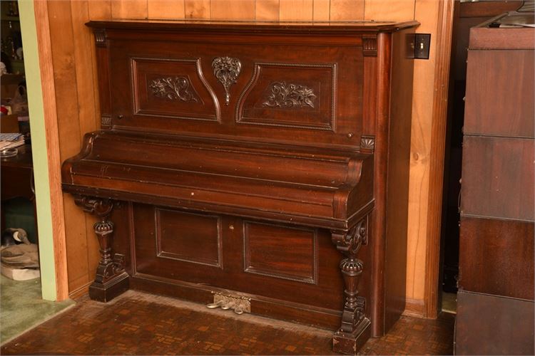 Antique Carved Mahogany Cased  Newman Brothers Upright Piano