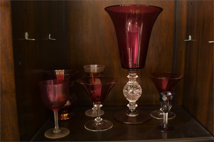 Group of Vintage Cranberry Flash Decorated Glassware