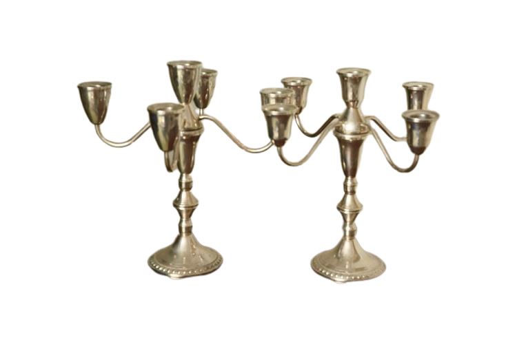 Pair Of Duchin Creation Weighted Sterling Silver 5 Port 4 Arm Candelabras