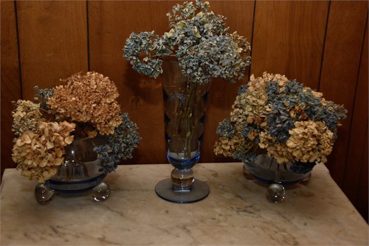 Three (3) Glass Vases with Artificial Flowers