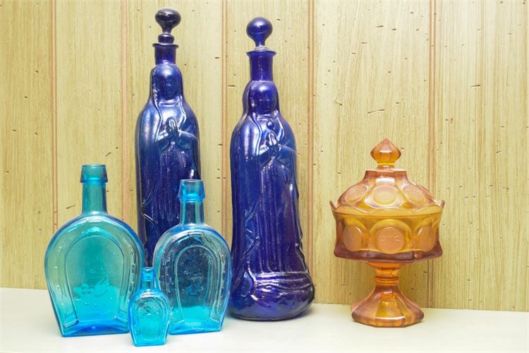 Six (6) Colored Glass Objects