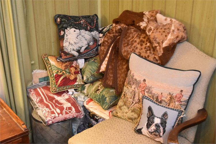 Group Lot Of Decorative Pillows and Blankets