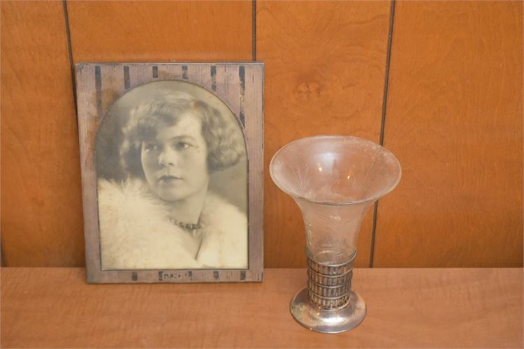 Sterling Picture Frame and Sterling mounted Vase