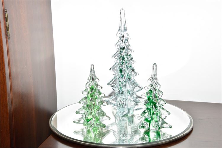 Three (3) Decorative Glass Christmas Trees