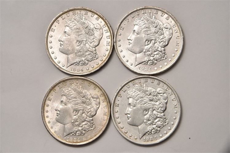 Four (4) 1884 Liberty Head Silver Dollars