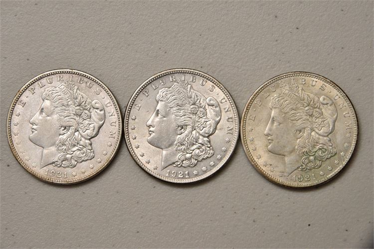 Three (3) 1921 Liberty Head Silver Dollars