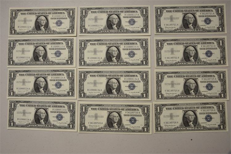 Twelve (12) One Dollar Silver Certificates