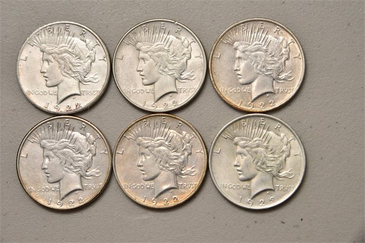 Six (6) 1922 Liberty Silver Dollars