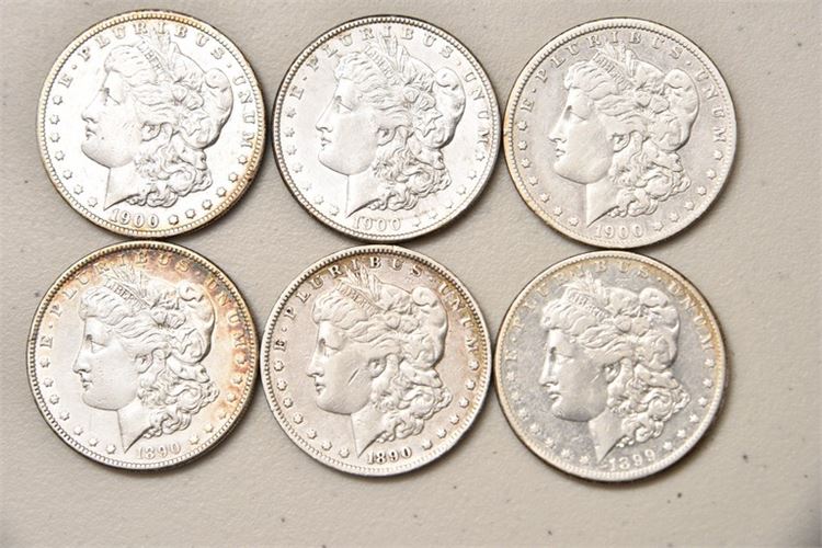 Six (6) American  Liberty Head Silver Dollars