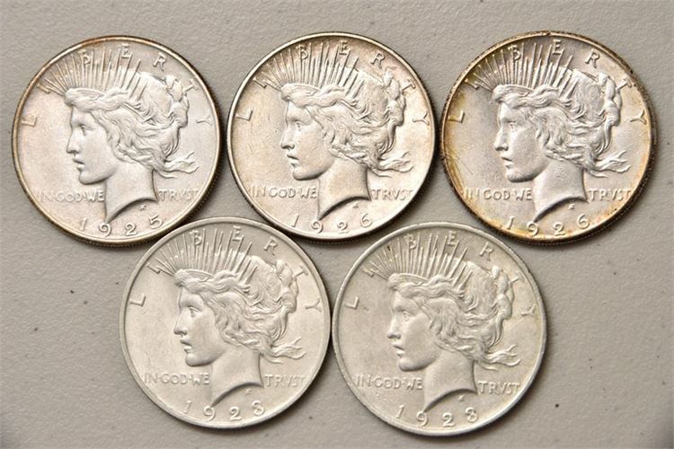 Five (5) Library Head Silver Dollars