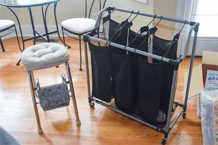 Stool and Rolling Laundry Hamper