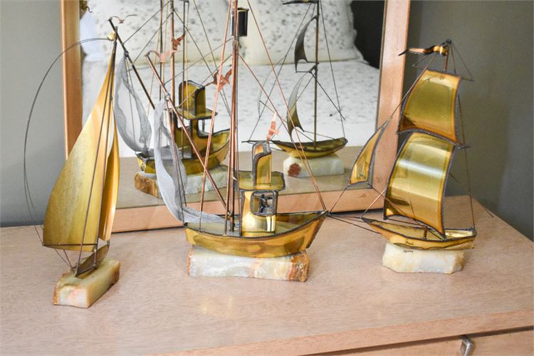 Three (3) Welded Metal Sculptures Of Boats