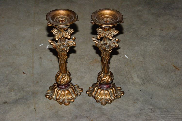 Pair Gilt and Carved Candle Pricks