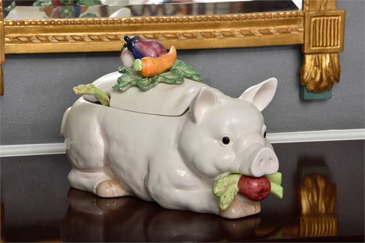 Fitz and Floyd  Pig Form Tureen & Lid w/Ladle