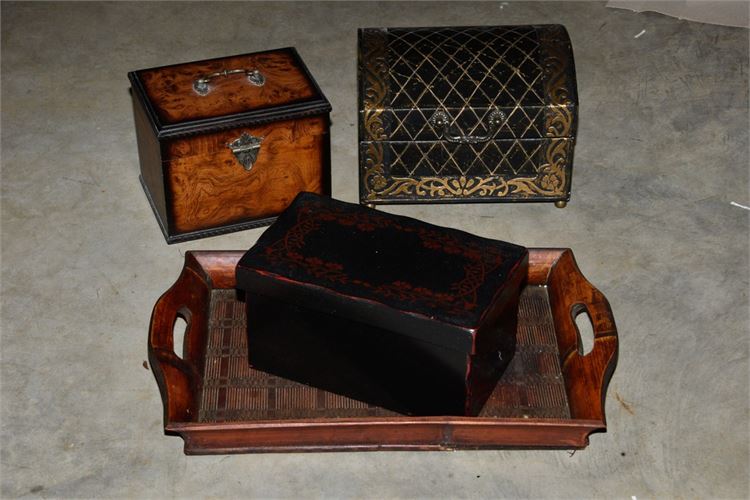 Three (3) Decorative Boxes and Tray