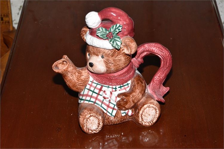 Fitz & Floyd Plaid Teddy Bear Christmas Teapot
