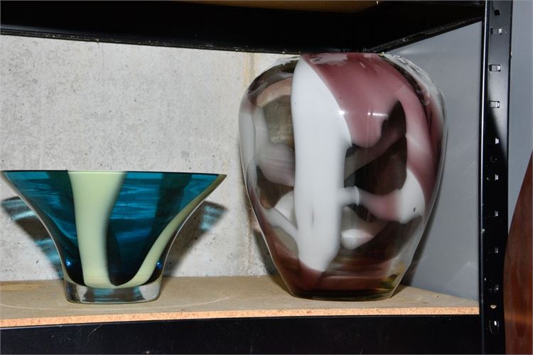 Art Glass Vase and Center Bowl