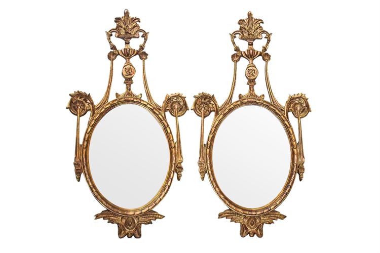 Pair of Large Adam Style Giltwood Mirrors