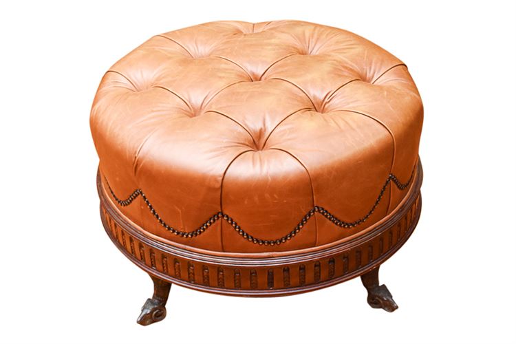 Neoclassical Style Leather Pouf