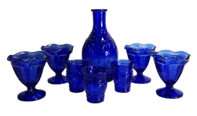 Group of Vintage Colbalt Blue Handblown Glass Items