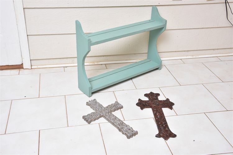 Group Lot, Paint Shelf and Two (2) Decorative Crosses