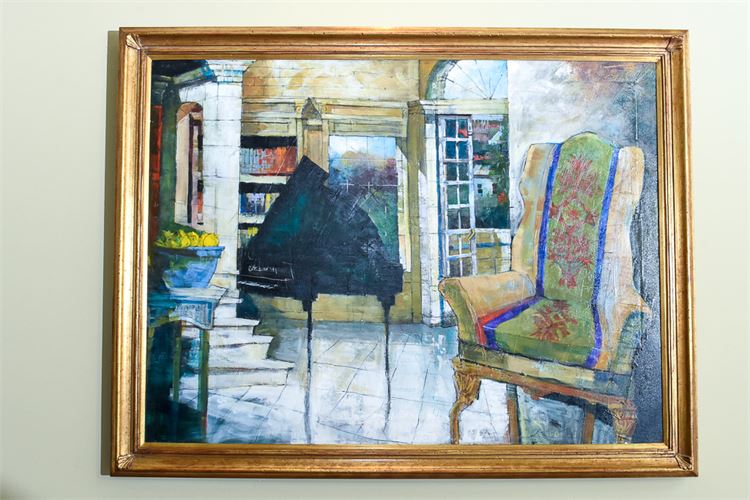 Dennis Campay- Oil On Canvas Interior With Piano