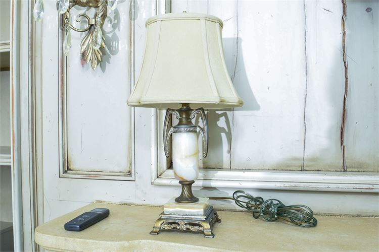 Marble and Metal Table Lamp with Shade