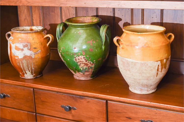 Three Color Glazed French Pottery Jugs