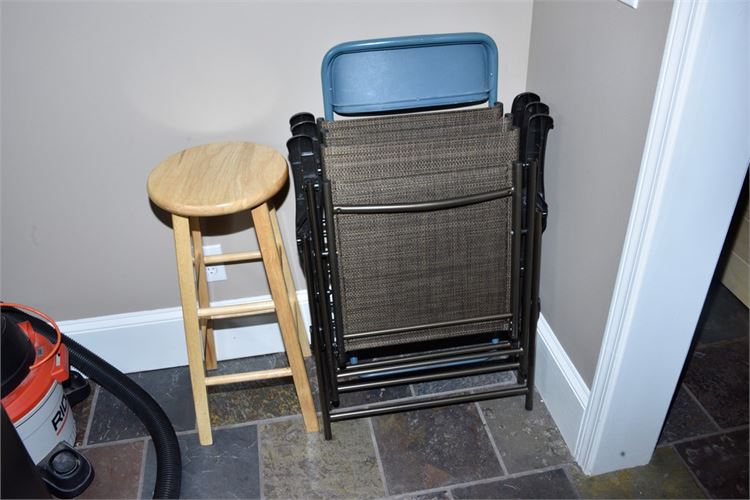 Two (2) Folding Chairs and Stool
