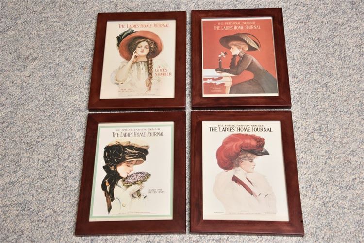 Four (4) framed Antique Ladies Home Journal Magazines
