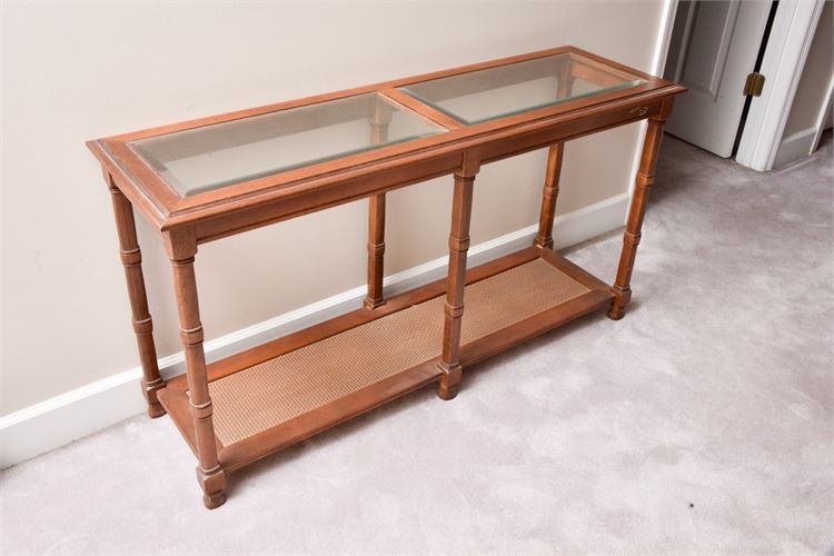 Wooden Glass Top Console Table