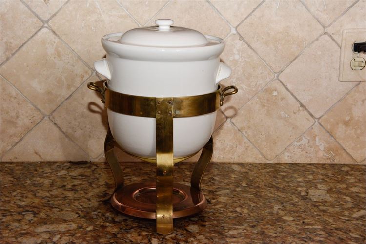 Porcelain and Brass Serving Pot