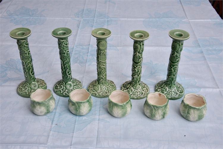 Set of Five (5) Portuguese Ceramic Candlesticks