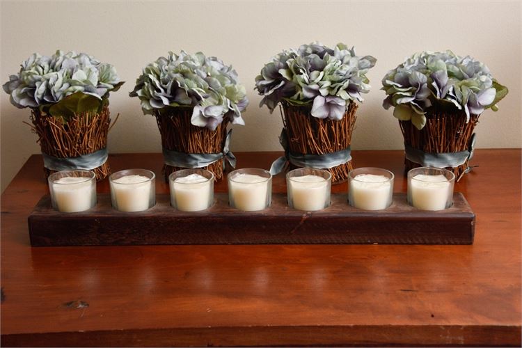 Faux Plants and Candle Holder