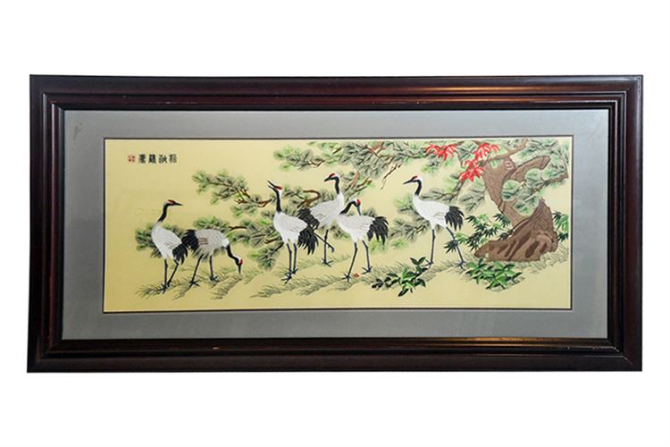Vintage Asian Print of Cranes