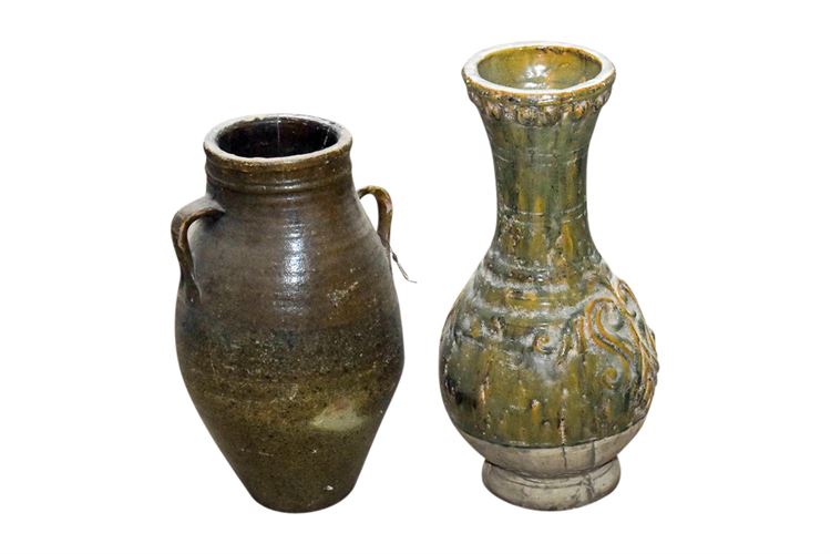 Two (2) Glazed Stoneware Items