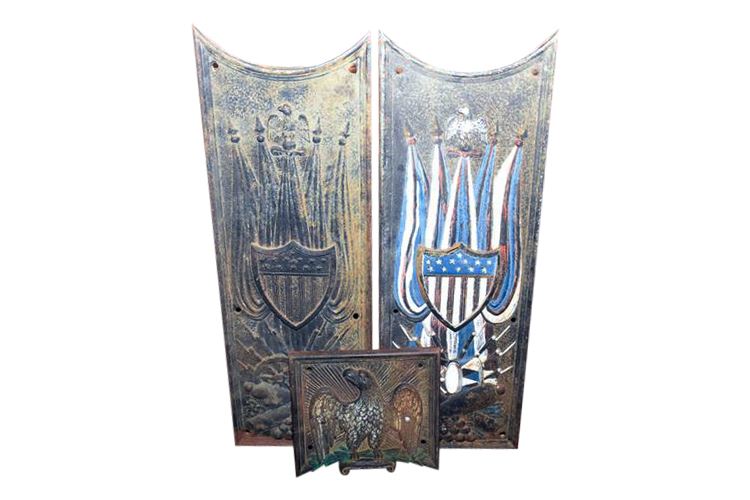 Pair Antique Cast Iron American Plaques
