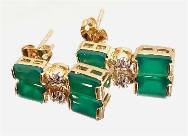 New 3.18 Carat Green Agate Diamond Earrings